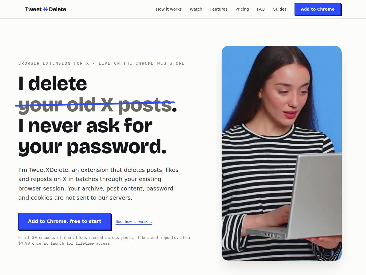 TweetXDelete internet sitesinin gerçek ekran görüntüsü