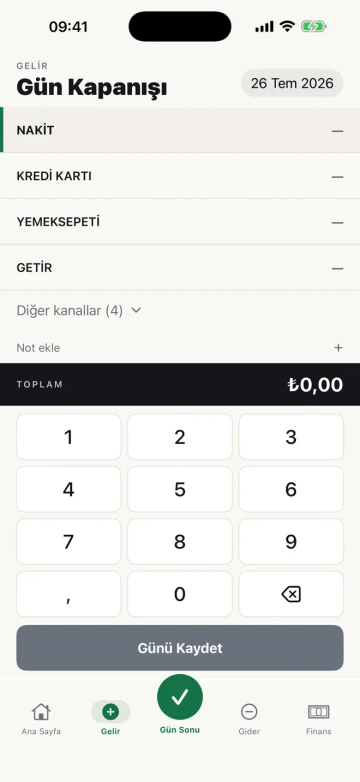 Haus+ Esnaf Defteri: Gün kapanışı ekranı