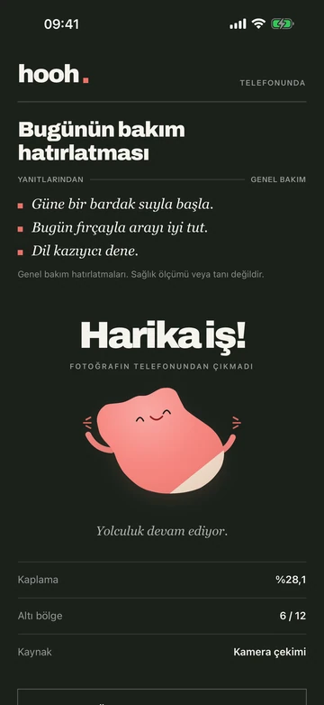 hooh: Günlük bakım hatırlatması ekranı